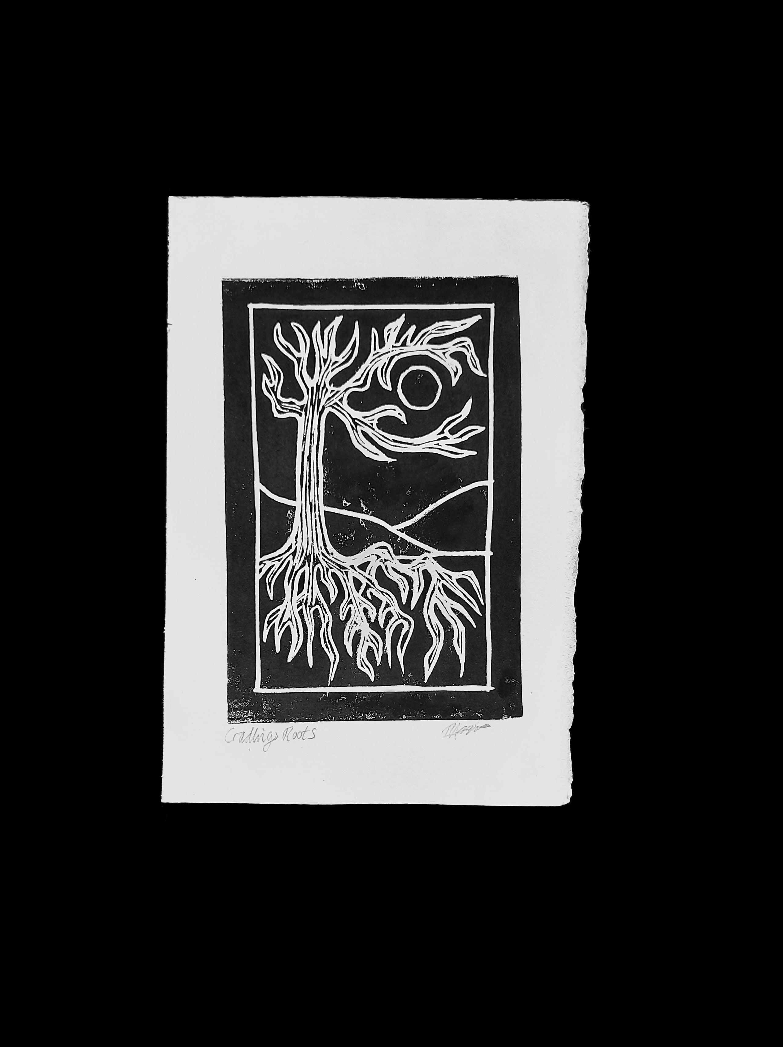 "Cradling Roots" Lino Print - Rachel Anna Davies Illustration - Haus Nostromo