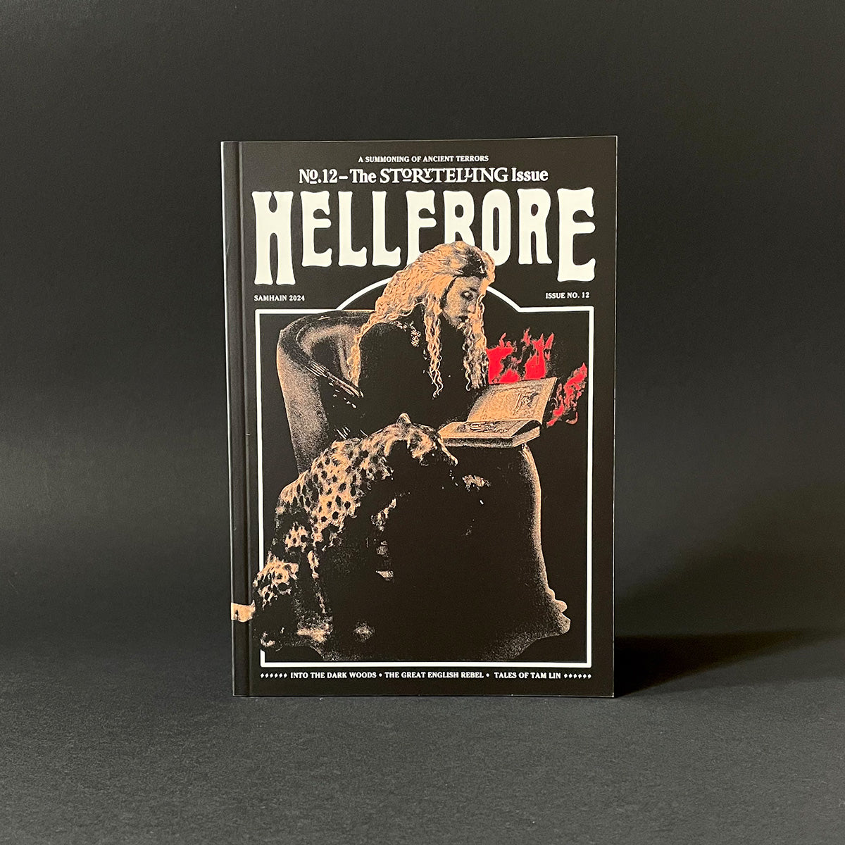 Magazine titled 'Hellbore' with a cover illustration on a dark background