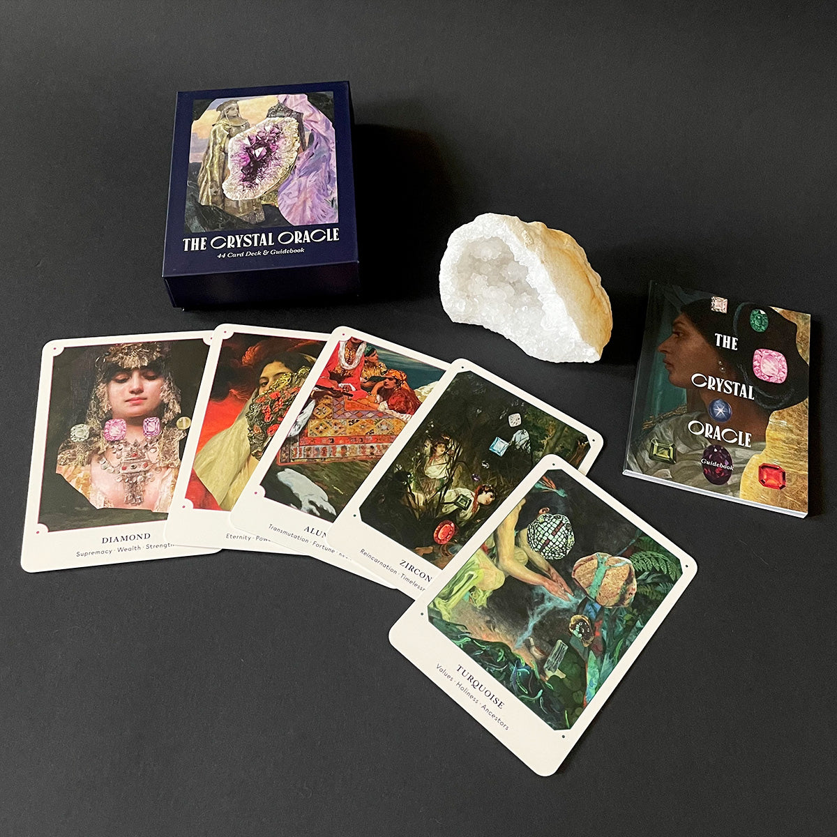 Crystal Oracle cards with a crystal on a dark background