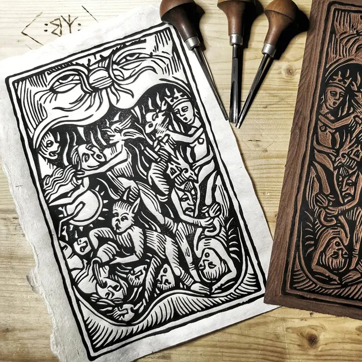 "Hexenhammer" Linocut Print - MANVFACTVS - Haus Nostromo